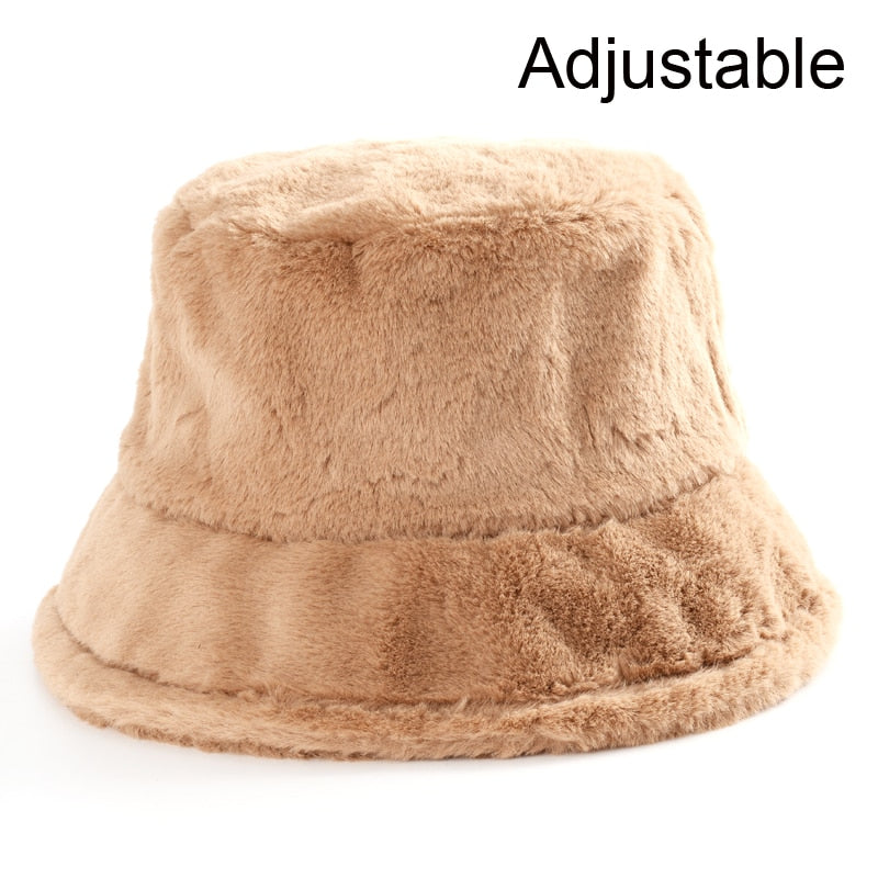 Winter Cow Leopard Faux Fur Fluffy Bucket Hats Women Outdoor Warm Sun Hat Soft Velvet Furry Fisherman Cap Girl Fashion Panama - Executive-Skincare