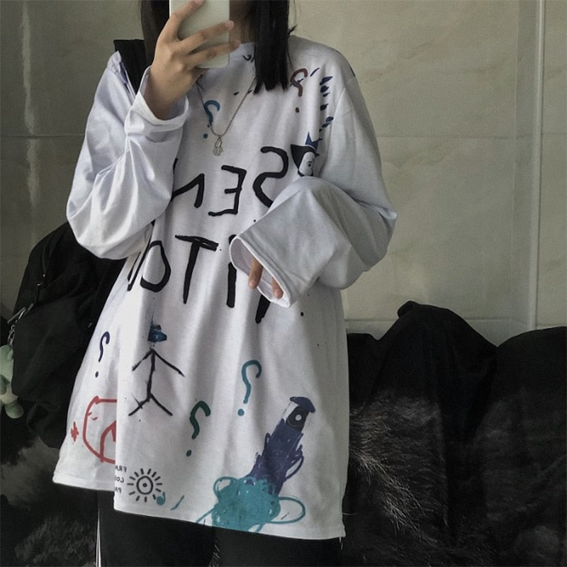 harajuku Long Sleeve T Shirt girl Christmas Topspring autumn embroidery stripe Tops Tees Women full Sleeve T-shirt Casual Female - Executive-Skincare