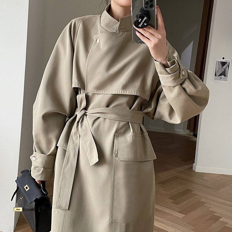 Women&#39;s Belted Long Windbreaker Women&#39;s Coat Korean Casual Slim Cardigan - Executive-Skincare