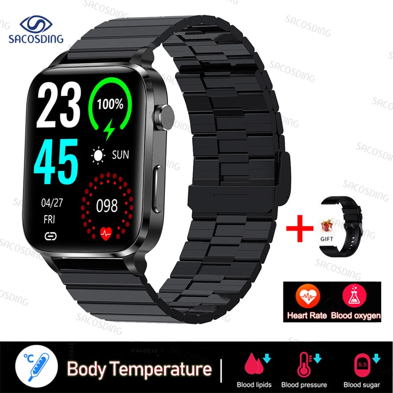 2023 New Thermometer Smart Watch Men Sangao Laser Treat Health Heart Rate Blood Pressure Sport Smartwatch Sleep Monitoring+Gift - Executive-Skincare