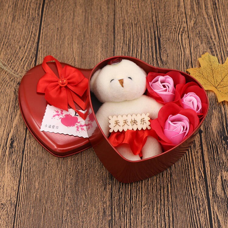 1pcs Heart-Shaped Artificial Rose Flowers Bear Gift Box Valentine Romantic Wedding Party For Girlfriend Wife Romantic Present - Executive-Skincare