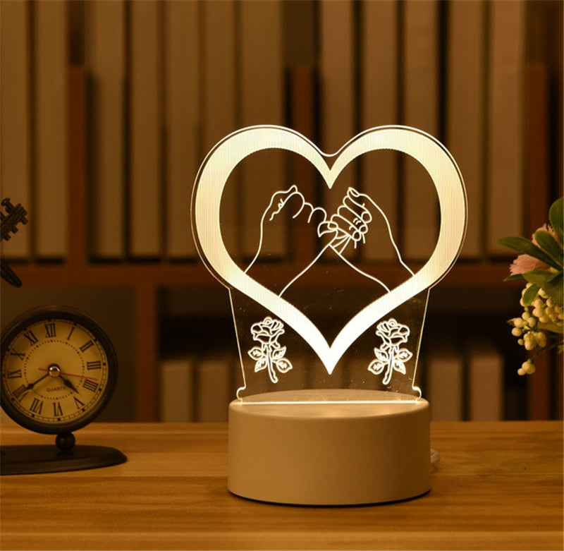 Romantic Love 3D Acrylic Led Lamp for Home Children&#39;s Night Light Table Lamp Birthday Party Decor Valentine&#39;s Day Bedside Lamp - Executive-Skincare