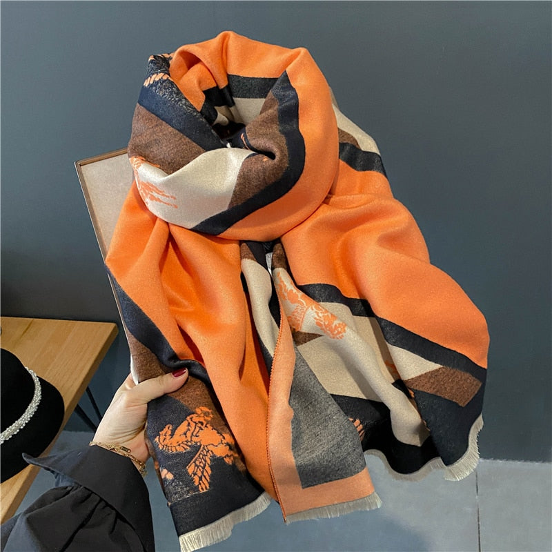 Fashion Winter Warm Cashmere Shawl Scarf for Women Design Neckerchief Pashmina Head Scarves Wrap Femal Poncho Echarpe Bandana - Executive-Skincare