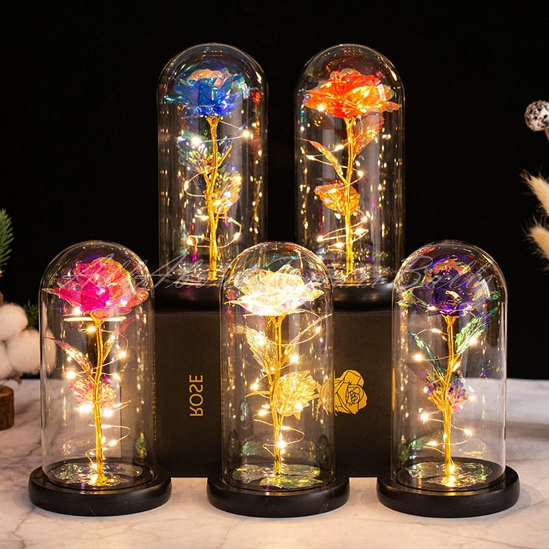 Christmas Gift Beauty and The Beast Preserved Roses In Glass Galaxy Rose Flower LED Light Artificial Flower Gift for Women Girls - Executive-Skincare