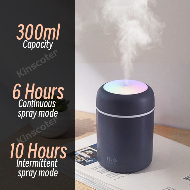 300ml H2O Air Humidifier Portable Mini USB Aroma Diffuser With Cool Mist For Bedroom Home Car Plants Purifier Humificador - Executive Quality Store