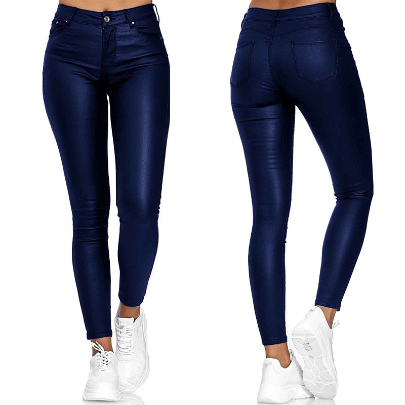 New Autumn PU Leather Pants Women High Waist Skinny Push Up Leggings Elastic Trousers Plus Size Spandex Jeggings Black - Executive-Skincare