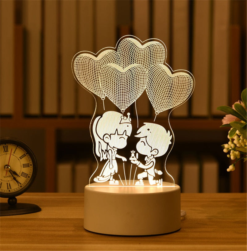 Romantic Love 3D Acrylic Led Lamp for Home Children&#39;s Night Light Table Lamp Birthday Party Decor Valentine&#39;s Day Bedside Lamp - Executive-Skincare