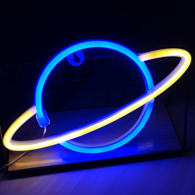 Planet LED Lights Neon Light Sign Bedroom Decor Neon Sign Night Lamp for Rooms Wall Art Bar Party USB or Battery Powered - Executive-Skincare