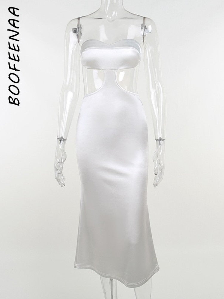 BOOFEENAA Sexy Tube Top Backless Long Dresses for Women Classy White Satin Evening Party Dresses Summer 2022 C66-CD27 - Executive-Skincare