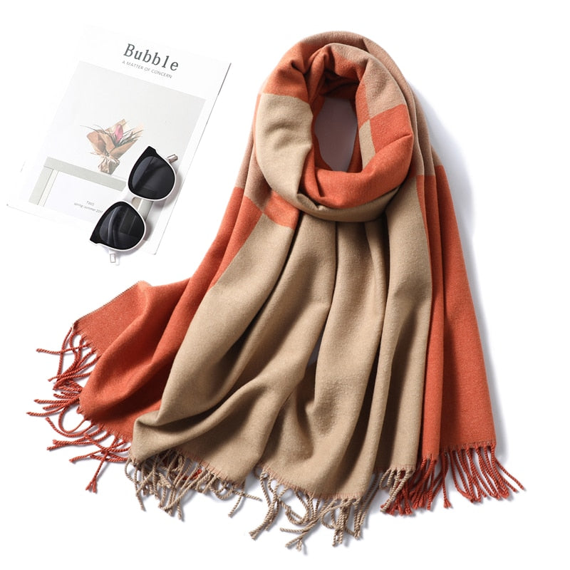 Winter Cashmere Scarf Women Thick Warm Shawls Wraps Lady Solid Scarves Fashion Tassels Pashmina Blanket Quality Foulard 2022 New - Executive-Skincare