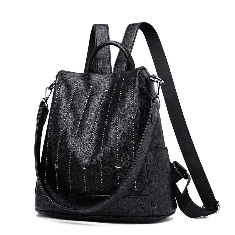 Fashion Star Backpacks For Girls Anti Theft Backpack Women Soft Leather Backpacks Large Capacity School Bags For Teenage Girls - Executive-Skincare