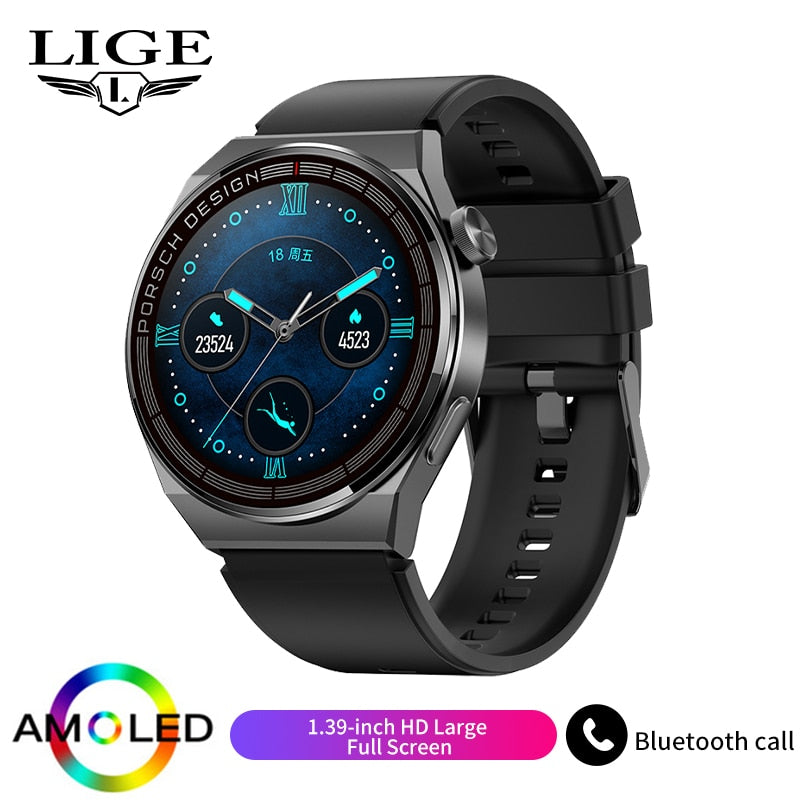 LIGE New Smart Watch Men AMOLED 390*390 HD Screen Always Display Time Fitness Bracelet Waterproof Stainless Steel Smartwatch Men - Executive-Skincare