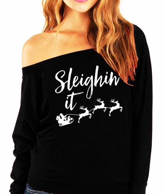 Sleighin' It Christmas Slouchy Sweatshirt - Pick - Executive-Skincare