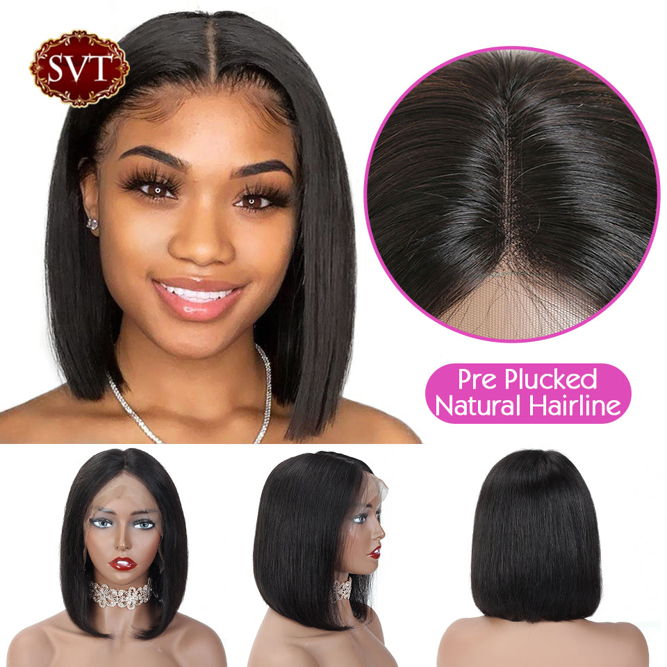 Svt Short Bob Straight 13x4 Lace Front Closure Wigs Preplucked Baby - Executive-Skincare