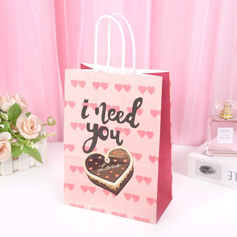 5pcs Love Heart Bear Kraft Paper Bags Valentines Day Gift Packaging Anniversary Wedding Cookie Candy Bag Birthday Party Supplies - Executive-Skincare