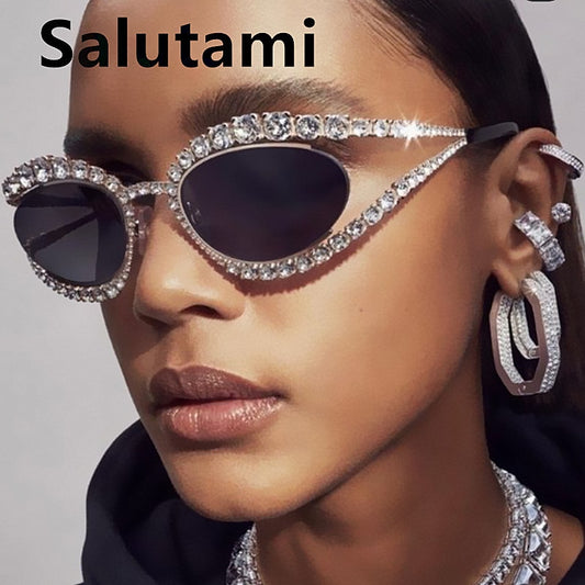 Ins New Fashion Full Crystal Shiny Sunglasses For Wome Vintage Luxury Brand Rhinestone Party Elegant Sun Glasses Female Shades