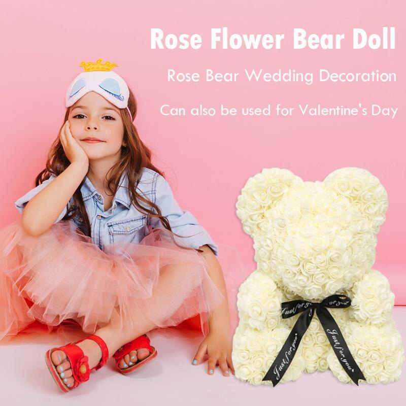 25cm Rose Flower Teddy Bear Toys Stuffed Animals Love Doll For Children Wedding Christmas Decorations Birthday Valentines Gift - Executive-Skincare