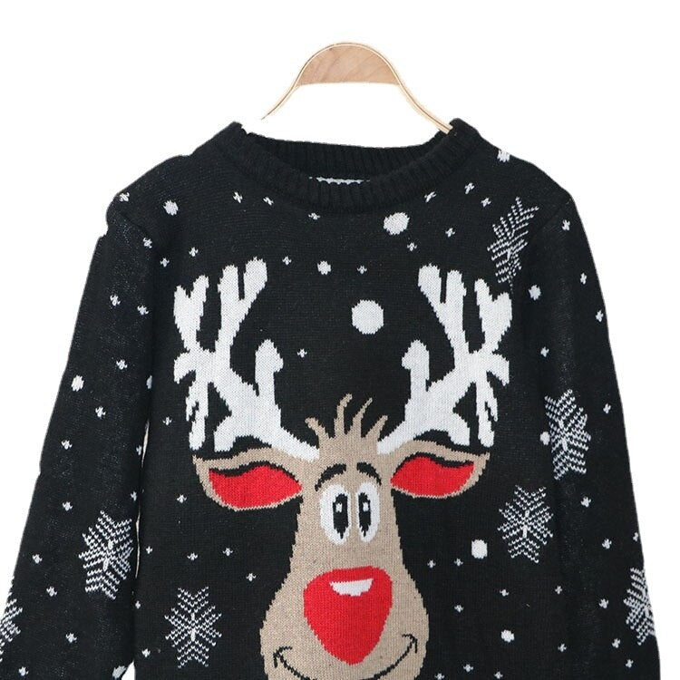 Autumn Winter Pullover Women&#39;s New Deer Jacquard Christmas Reindeer Sweater Women&#39;s Snowflakes Pullover - Executive-Skincare