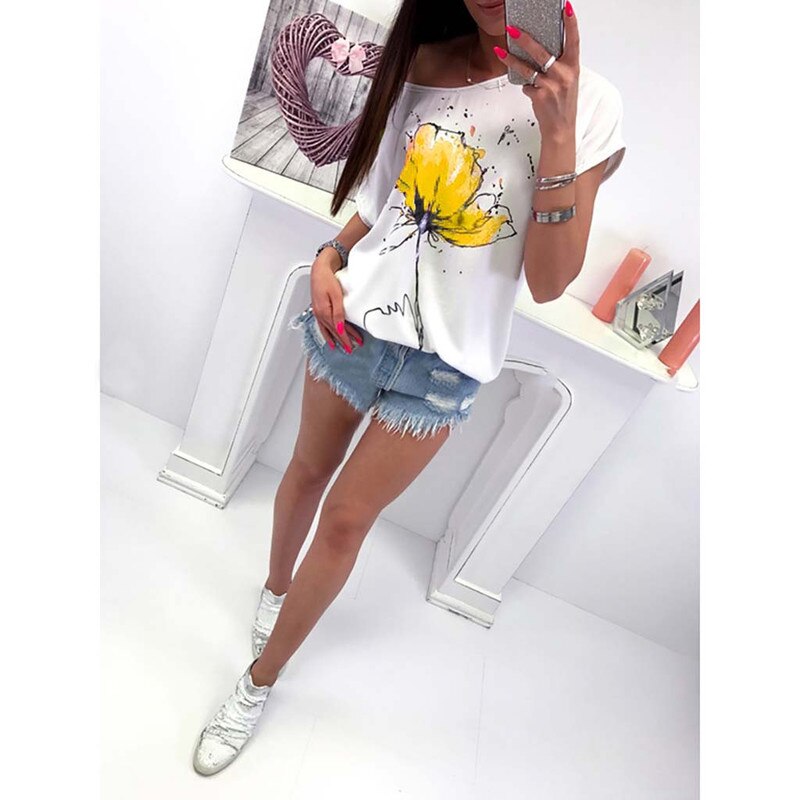 Sequined Heart Printed T-shirts Women Casual Bling Loose Short Sleeve Tee Top Chic  Flash Neck Summer Blusa Streetwear G1765 - Executive-Skincare