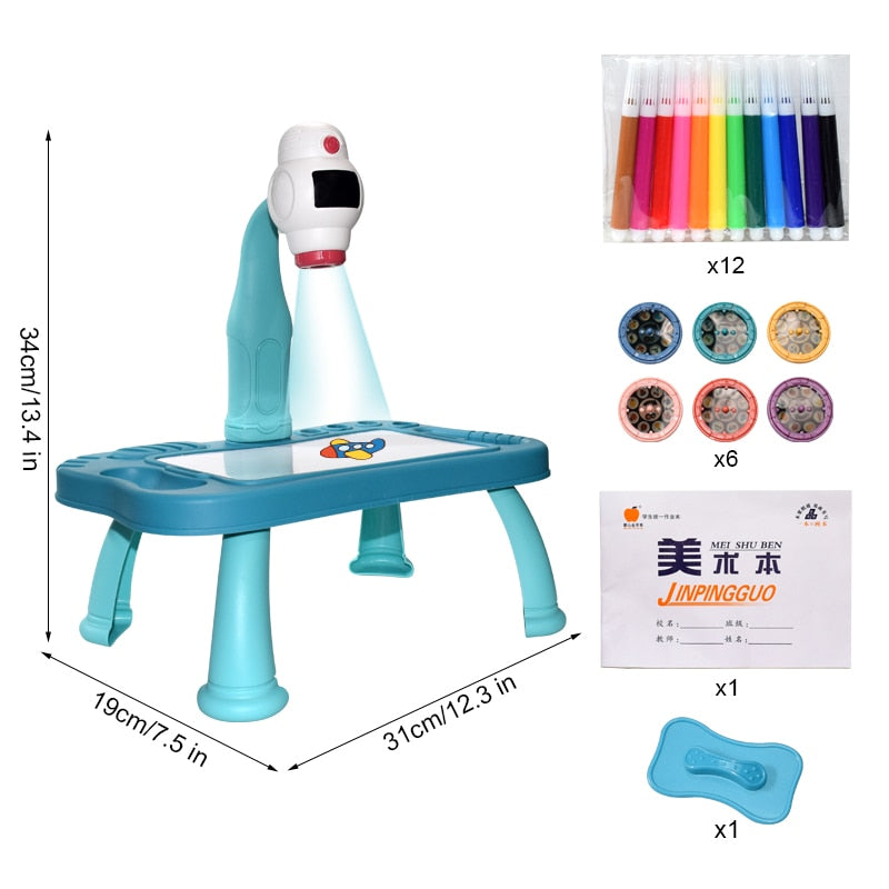 Children Led Projector Art Drawing Table Toys Kids Painting Board Desk Arts Crafts Educational Learning Paint Tools Toy for Girl - Executive-Skincare