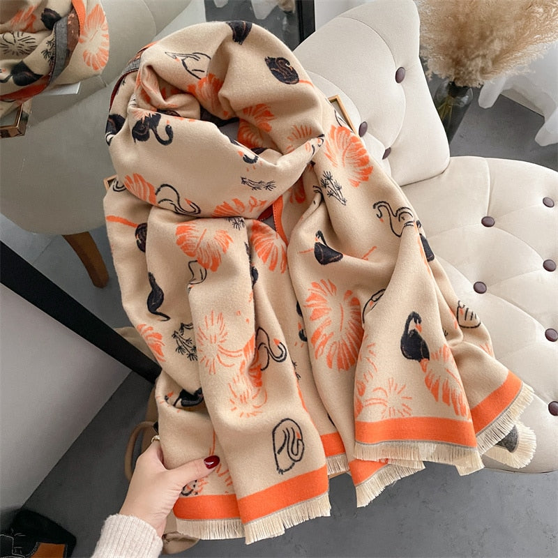 Luxury Brand Cashmere Warm Scarf for Women Design Winter Thick Shawl Wrap Pashmina Blanket Poncho Female Bufanda Echarpe Foulard - Executive-Skincare