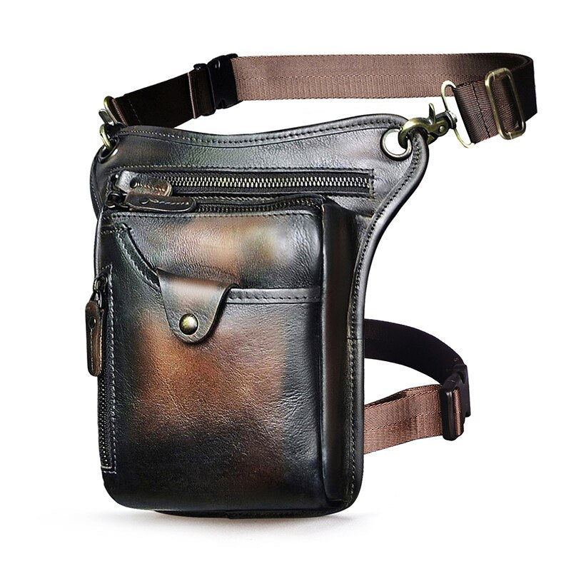 Genuine Real Leather Men Design Casual Messenger Crossbody Sling Bag Fashion Waist Belt Pack Leg Drop Bag Phone Pouch 211-5 - Executive-Skincare