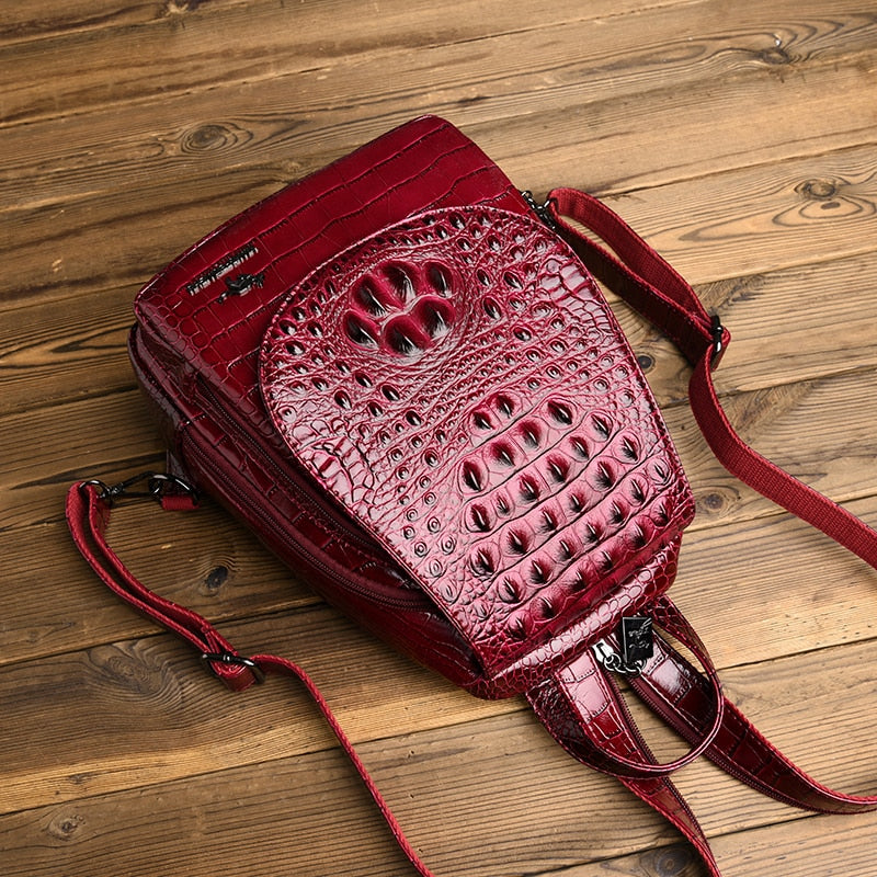 Luxury Crocodile Pattern Backpacks For Ladies Leather Backpack Women Shoulder Bag Large Capacity School Bags For Teenage Girl - Executive-Skincare