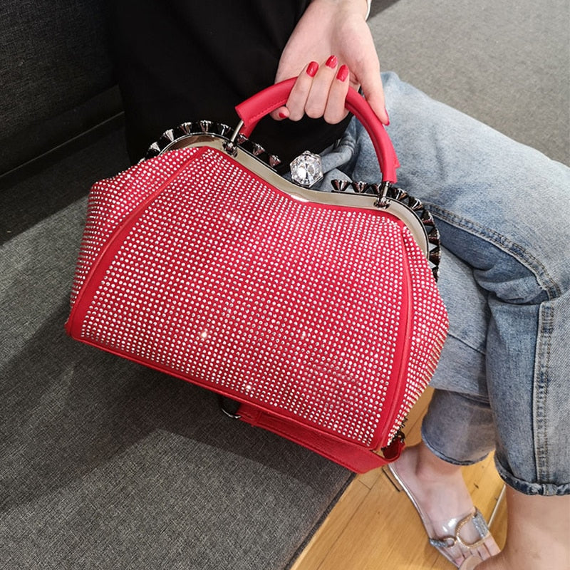 Light Luxury Women Handbag Diamond Rhinestone Clip Evening Bag Solid PU Clutch Bags Purse Bags For Women 2020 - Executive-Skincare