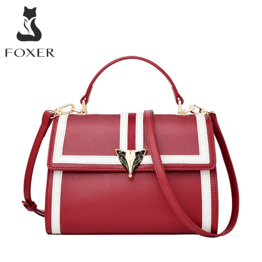 FOXER Office Female Large Capacity Split Leather Messenger Bag Luxury Stylish Trend Knitting Shoulder Bag Lady Versatile Handbag - Executive-Skincare