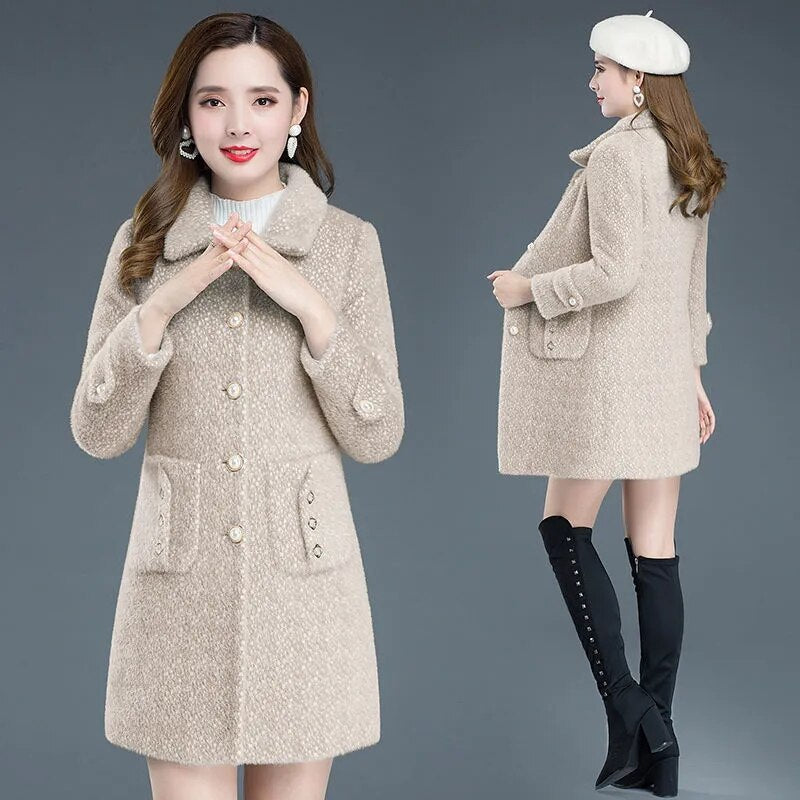 Women&#39;s Woolen Coat 2022 New Female Winter Jacket Thicken Keep Warm Imitation Gold Mink Wool Coats Mom Woolen Overcoat 4XL W2431 - Executive-Skincare