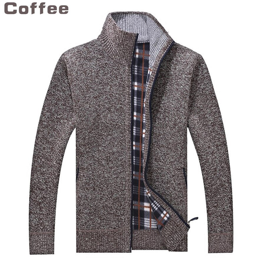 RUELK 2020 Winter Thick Men&#39;s Knitted Sweater Coat Off Long Sleeve Cardigan Fleece Full Zip Male Causal Plus Size Clothing Men - Executive-Skincare