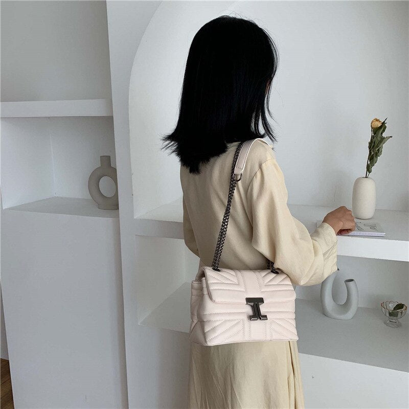 Trendy Chain Sling Crossbody Bags for Women PU Leather Shoulder Messenger Bag Ladies Brand Design Solid Color Female Travel Bag - Executive-Skincare