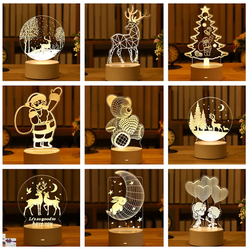 Romantic Love 3D Lamp Acrylic Led Night Lights Children&#39;s Table Lamp Christmas Neon Sign Lights Valentine&#39;s Day Birthday Gifts - Executive-Skincare