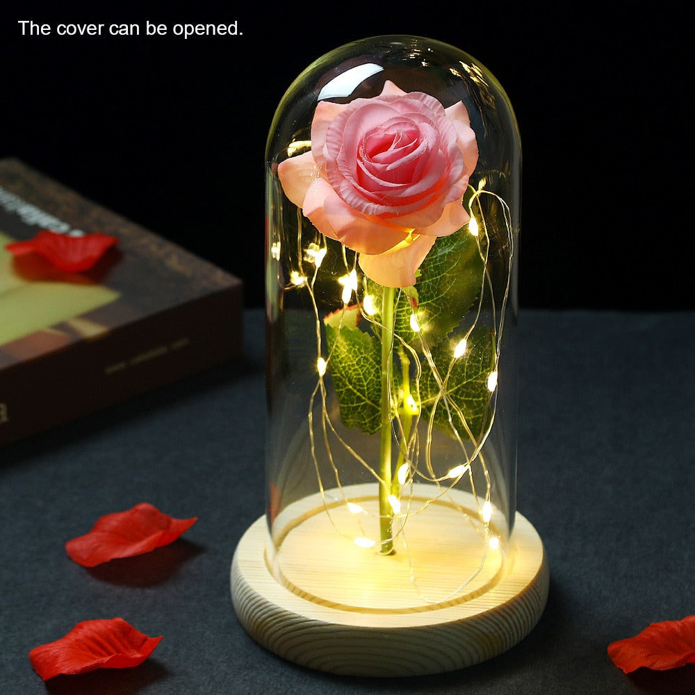 Simulation Rose Immortal Valentines Bouquet Gold Foil Anniversary Festival LED Log Glass Home Birthday Gift Artificial Flowers - Executive-Skincare