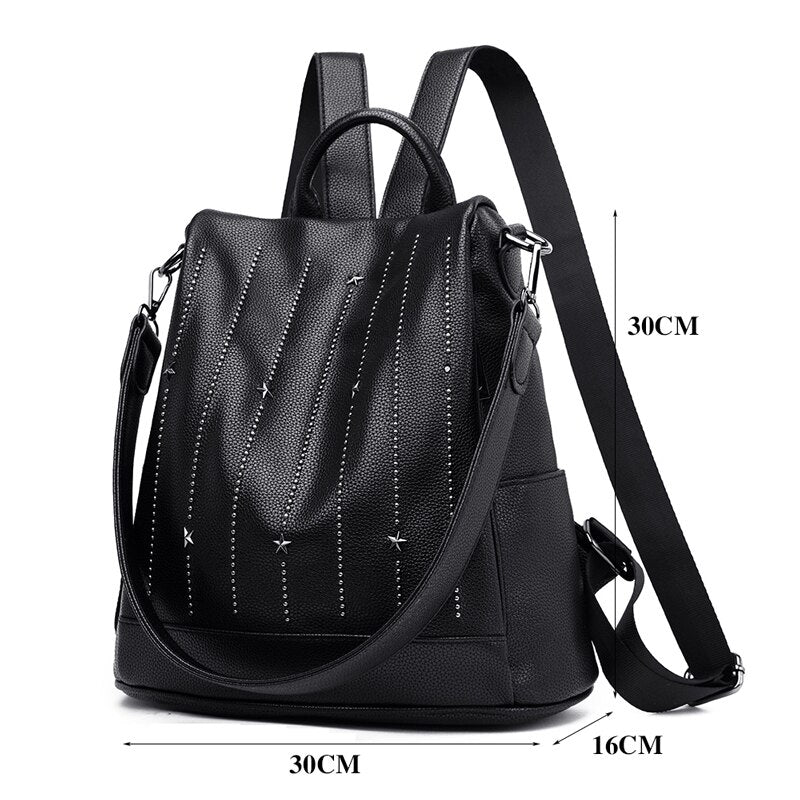 Fashion Star Backpacks For Girls Anti Theft Backpack Women Soft Leather Backpacks Large Capacity School Bags For Teenage Girls - Executive-Skincare