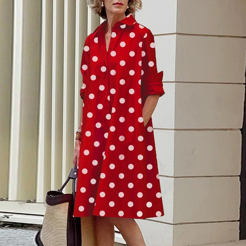 Autumn New Simple Shirt Dress Casual Solid Color Long Sleeves Fashion Turn-down Collar Elegant Pocket Streetwear Female Dresses - Executive-Skincare