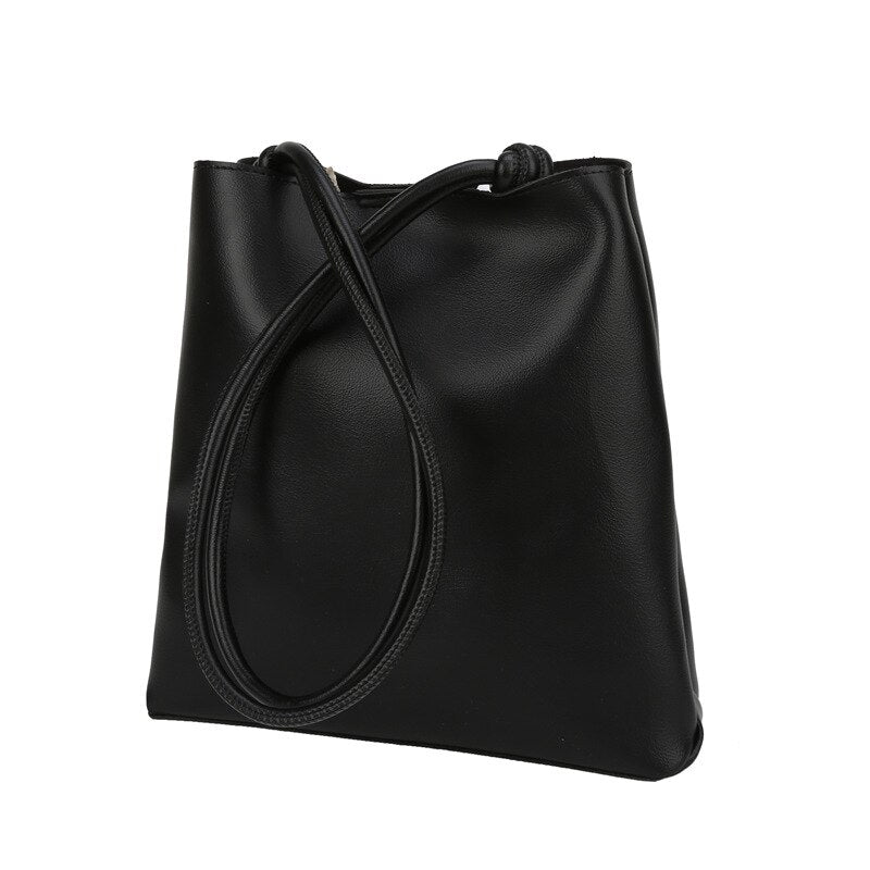 Large Capacity Bucket Bag Fashion Solid Color Ladies Shopping Bag PU Leather Shoulder Bags Purses and Handbags Bags for Women - Executive-Skincare