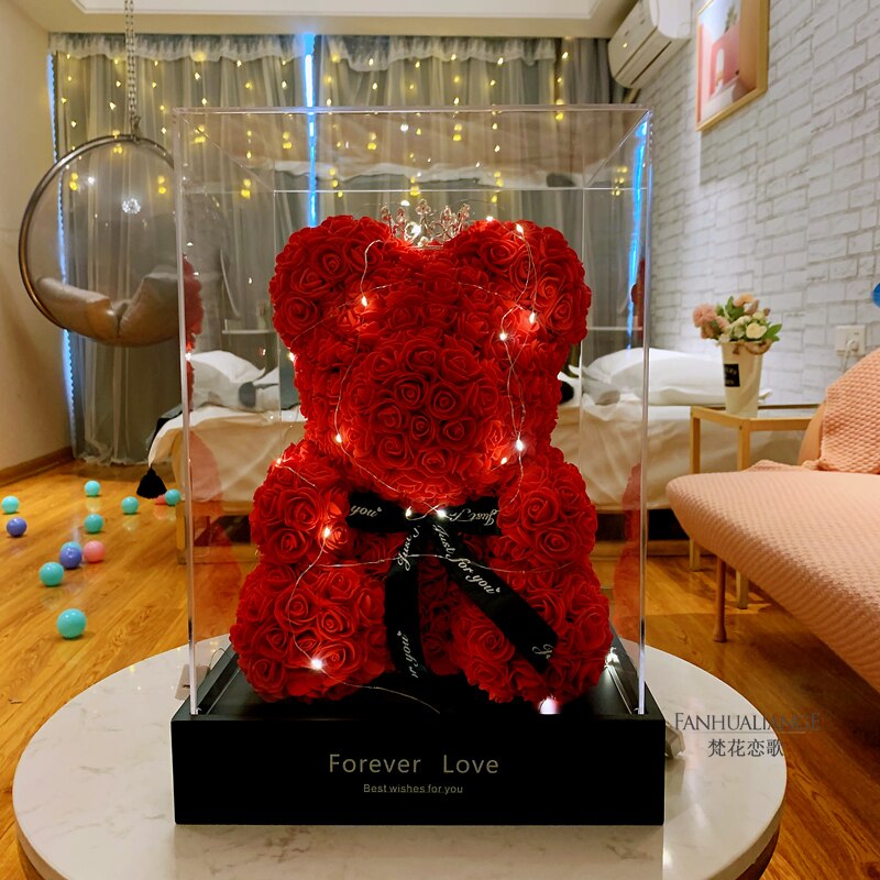 40cm Teddy Rose Bear Rose Bouquet Gift Box Proposal Lights 520 Valentine&#39;s Day Birthday Gifts for Best Friends and Girlfriends - Executive-Skincare