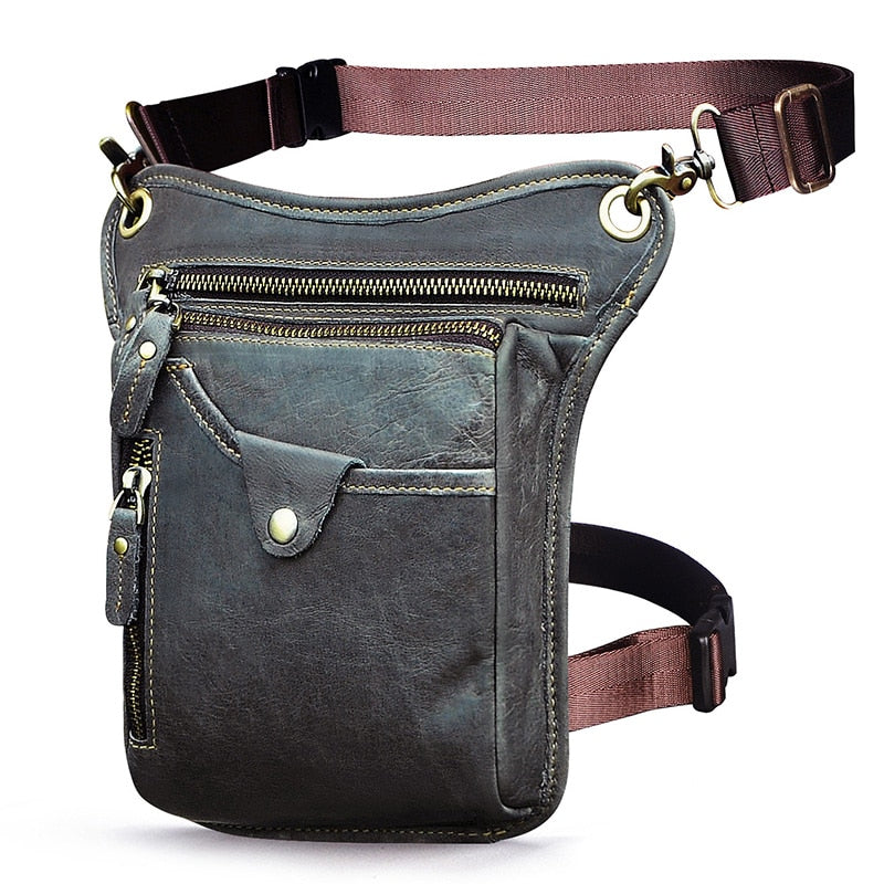 Genuine Real Leather Men Design Casual Messenger Crossbody Sling Bag Fashion Waist Belt Pack Leg Drop Bag Phone Pouch 211-5 - Executive-Skincare