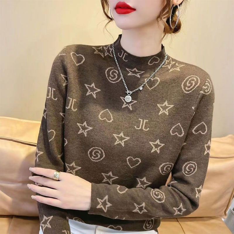 Half High Collar Sweaters Pullovers Women&#39;s Clothing Autumn Winter Fleece All-match Slim Jumpers Long Sleeve Tops Warm Pullovers - Executive-Skincare