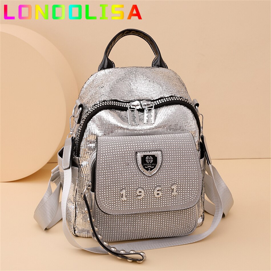 Fashion Sequins Women Backpack Luxury Designer Shoulder Bag for Teenager Girls Female School Book Bag Vintage Purse Bag Mochilas - Executive-Skincare