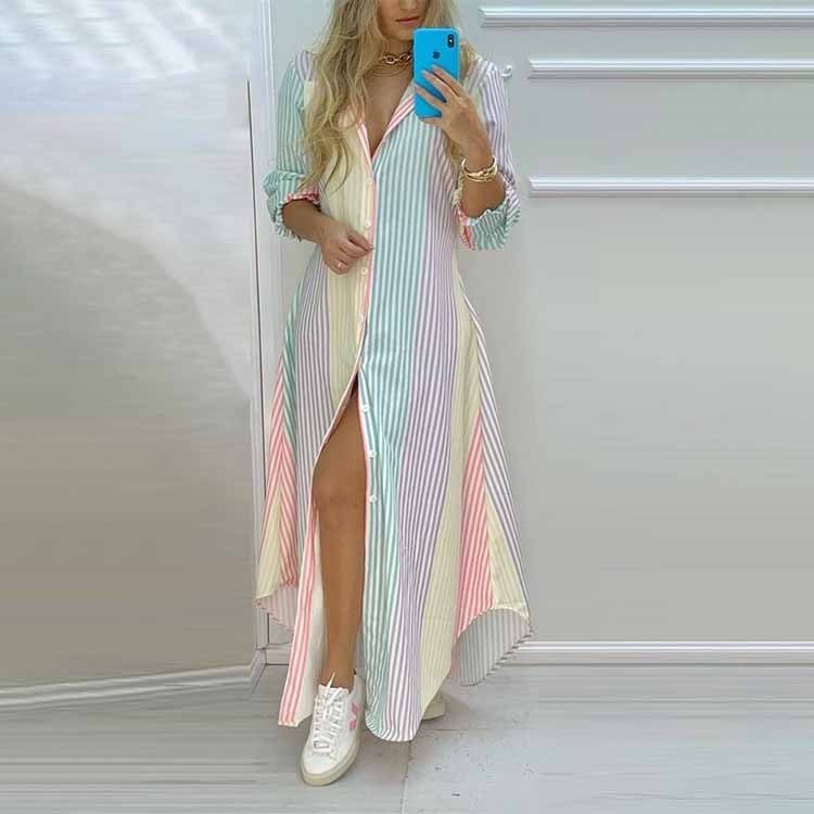 2022 New Long Shirt Dress Women Single Breasted Button Lapel Long Sleeve Dress Spring Summer Letter Print Oversized Robe Dresses - Executive-Skincare