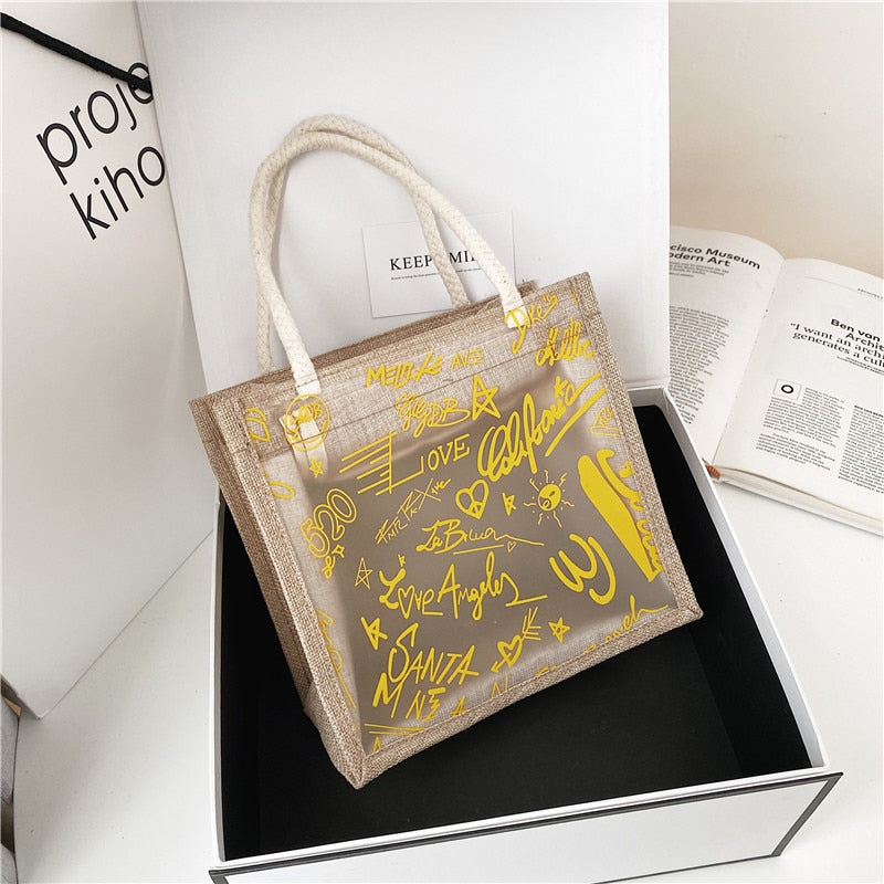 Clear Graffiti Handbag Crystal PVC Transparent Bags Women Fashion Shoulder Beach Jelly Purse Plastic Tote Trends Brand Clutch - Executive-Skincare