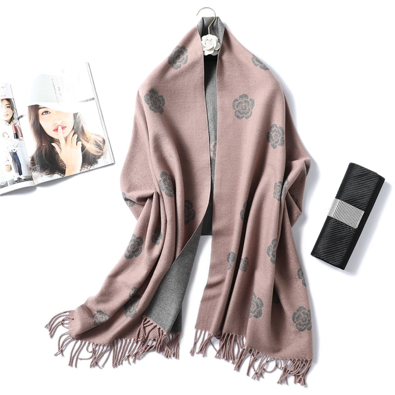 Winter Cashmere Scarf Women Thick Warm Shawls Wraps Lady Solid Scarves Fashion Tassels Pashmina Blanket Quality Foulard 2022 New - Executive-Skincare