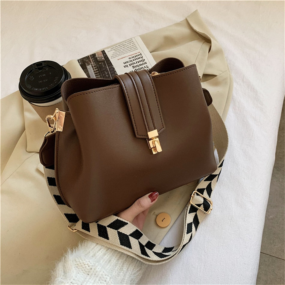 Vintage Simple Small PU Leather Bucket Crossbody Bags for Women 2022 Designer Fashion Lady Luxury Black Shoulder Handbags Totes - Executive-Skincare