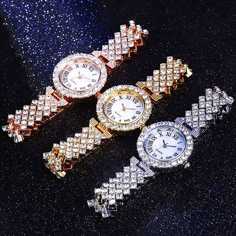 H11 Fashion Roman Pattern Diamond Ladies Watch for women Quartz Women&#39;s Watch Girls Lady Clock Bracelet Chains Free Shipping - Executive-Skincare