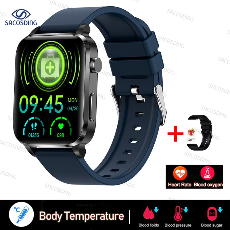 2023 New Thermometer Smart Watch Men Sangao Laser Treat Health Heart Rate Blood Pressure Sport Smartwatch Sleep Monitoring+Gift - Executive-Skincare