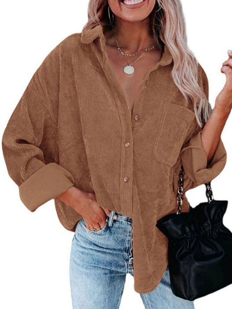 Autumn Corduroy Jacket Woman Long Shirt Jacket Women Button Coat Jackets Women Fashion Overshirt Loose Coat Female 2022 - Executive-Skincare