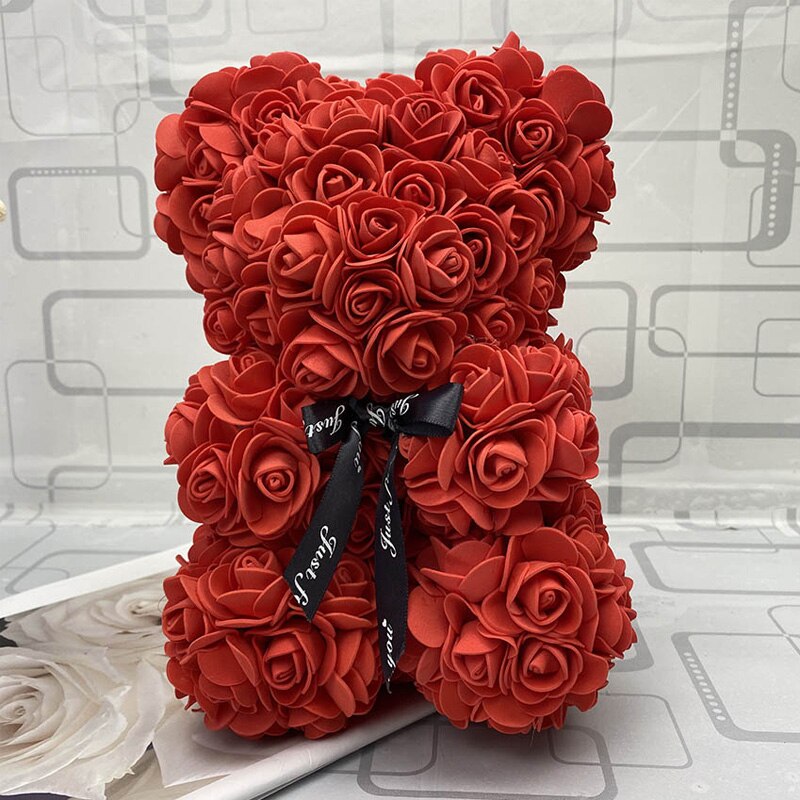 25cm Rose Flower Teddy Bear Toys Stuffed Animals Love Doll For Children Wedding Christmas Decorations Birthday Valentines Gift - Executive-Skincare