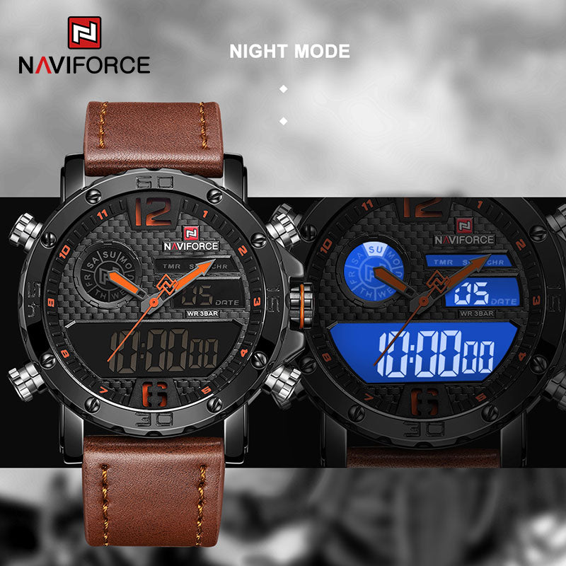 Mens Watches To Luxury Brand Men Leather Sports Watches NAVIFORCE Men&#39;s Quartz LED Digital Clock Waterproof Military Wrist Watch - Executive-Skincare